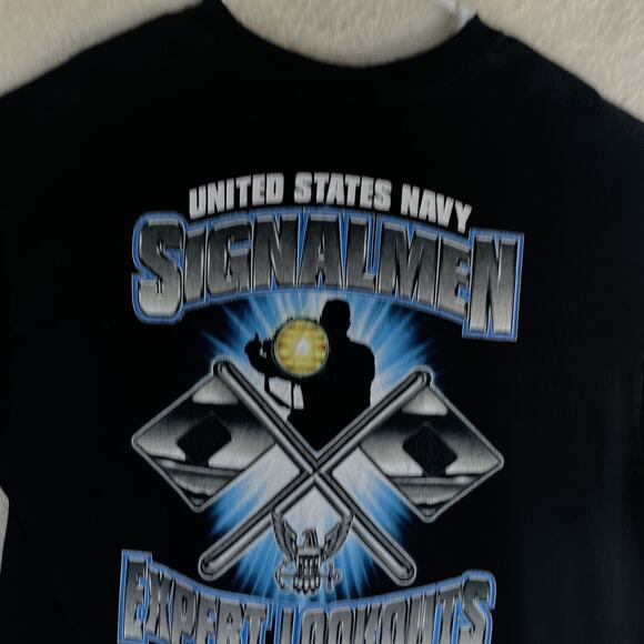 Vintage US Navy Shirt Mens XL Black Signalman Expert Lookout Graphic Tee - Picture 11 of 15
